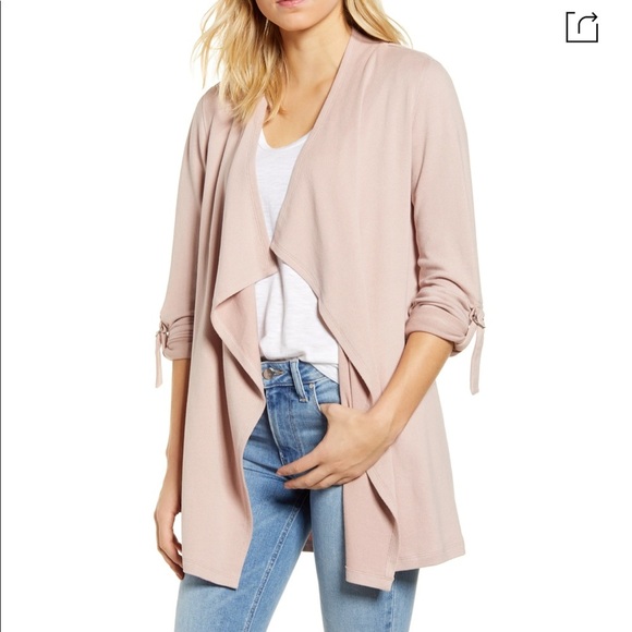 Light Pink Roll Tab Knit Open Front Jacket Nordstrom - Picture 4 of 10